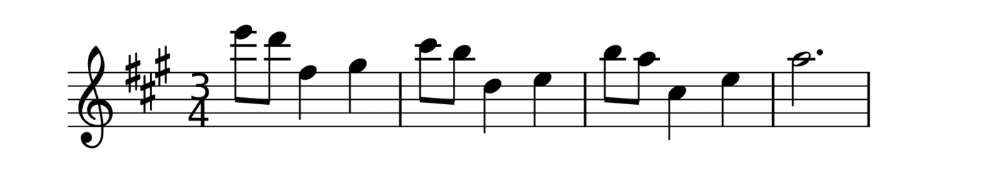 A single staff of music showing a short melodic phrase of single notes with no accompanying parts