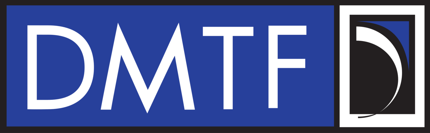 The DMTF logo: the letters DMTF in white on a blue panel, with a black and blue arc emblem in a square to their right.